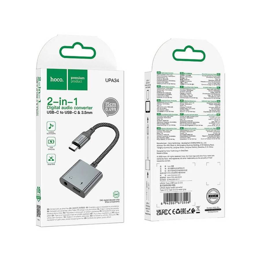 Adaptador de Audio Tipo C a Tipo C + Jack 3.5mm Hoco UPA34