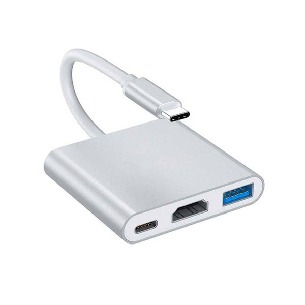 Adaptador Tipo C a HDMI + USB-A + USB-C Plateado