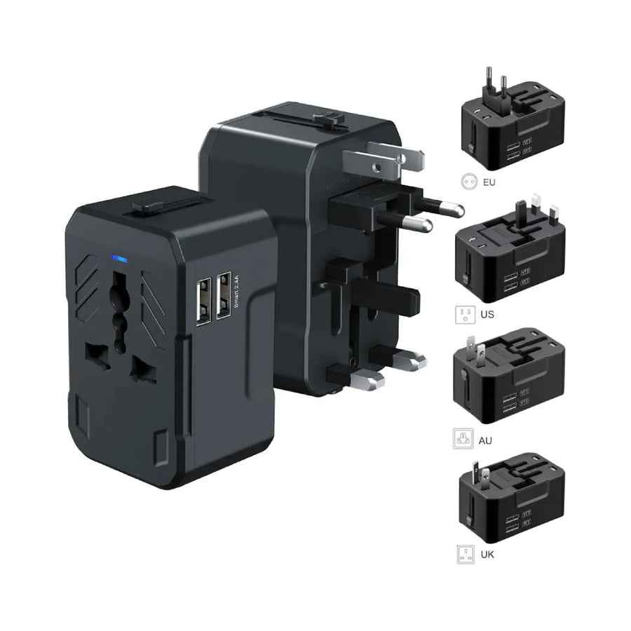 Adaptador Universal de Viaje 2 USB Negro