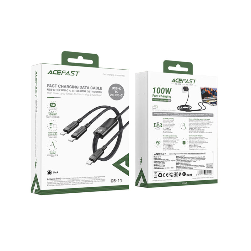 Cable Datos USB-C a doble USB-C 100W Acefast C5-11