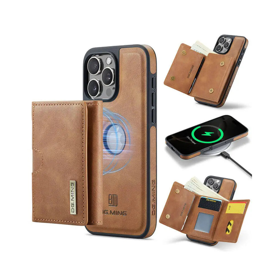 Carcasa Simil Cuero con Billetera Marron iPhone 15 PRO