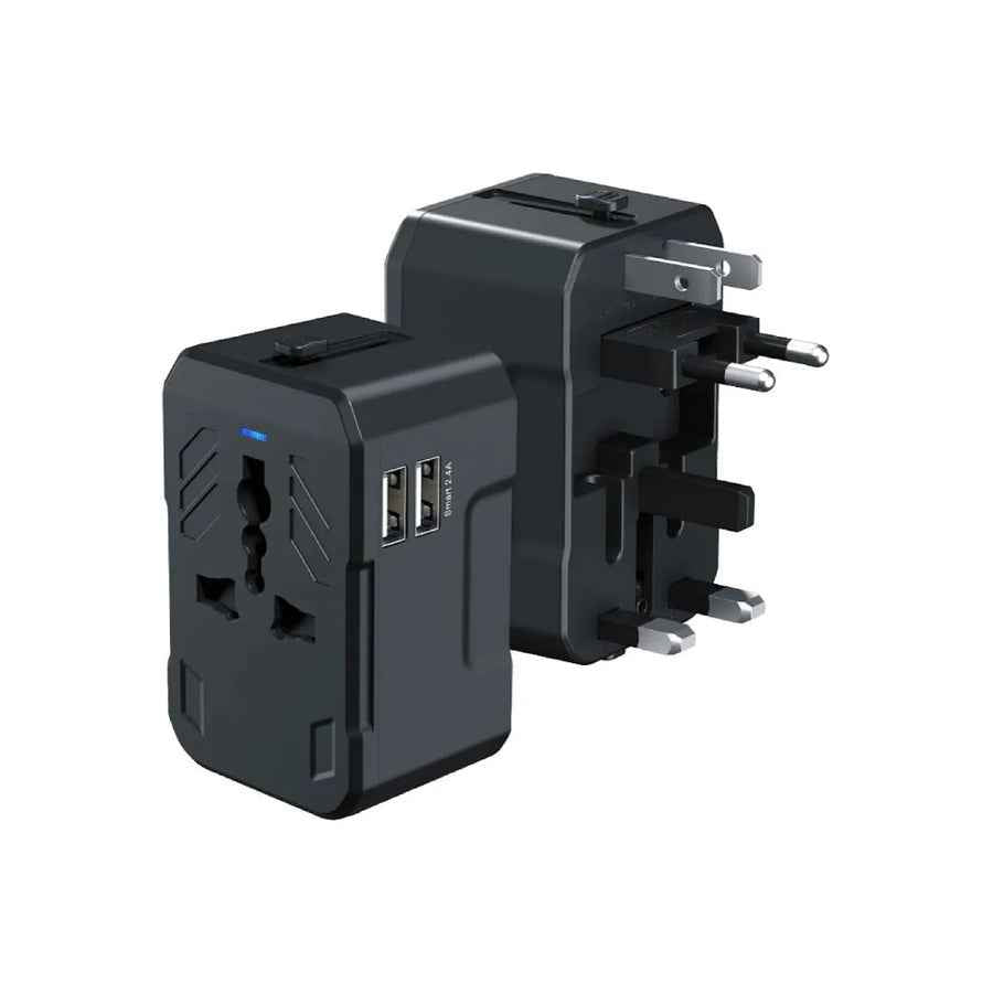 Adaptador Universal de Viaje 2 USB Negro