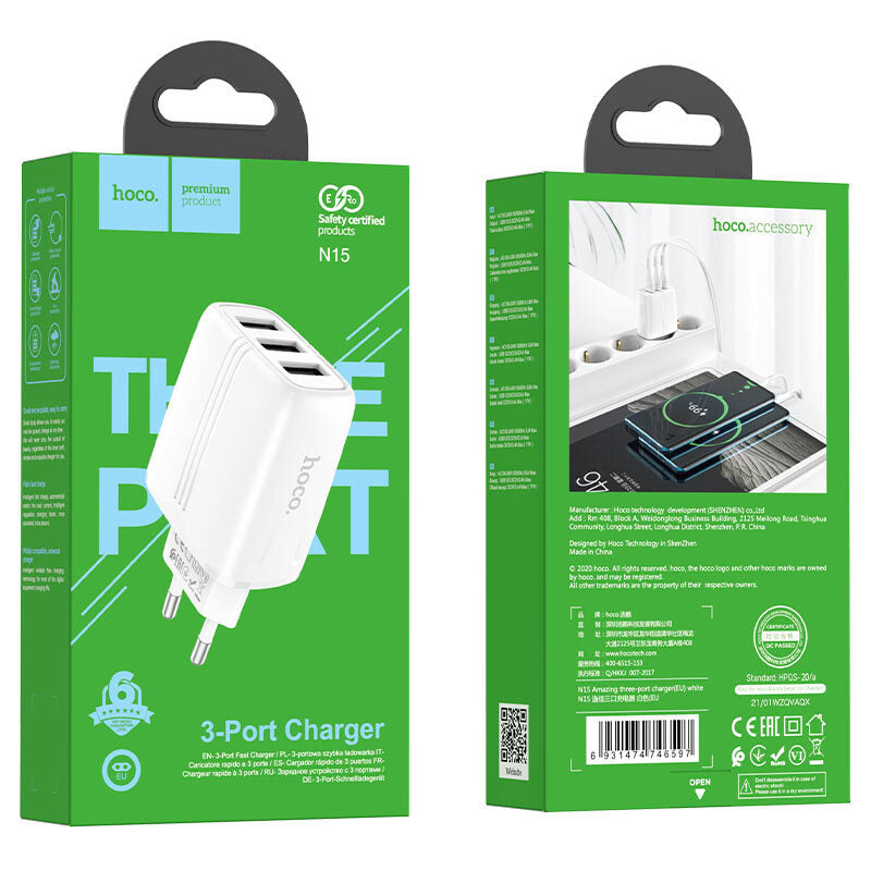 Adaptador Pared 3 USB Hoco N15