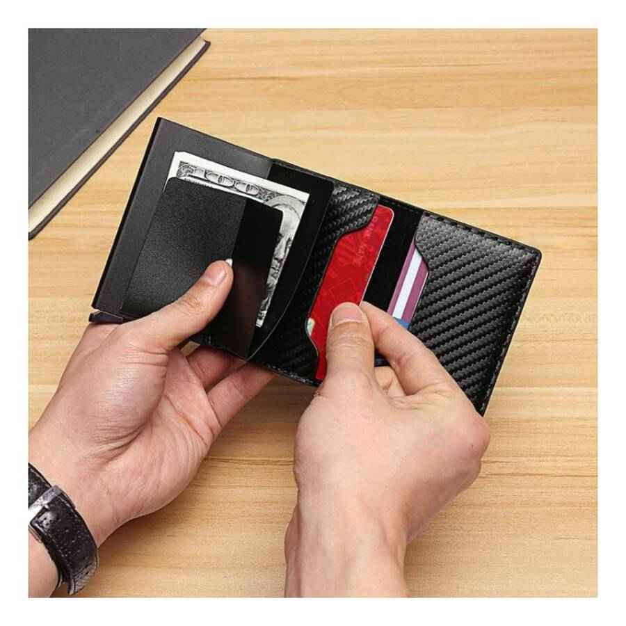 Billetera Tarjetero Anti Clonación RFID Simil Cuero Marrón