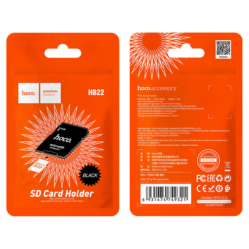 Adaptador de Memoria Micro SD para PC Hoco HB22