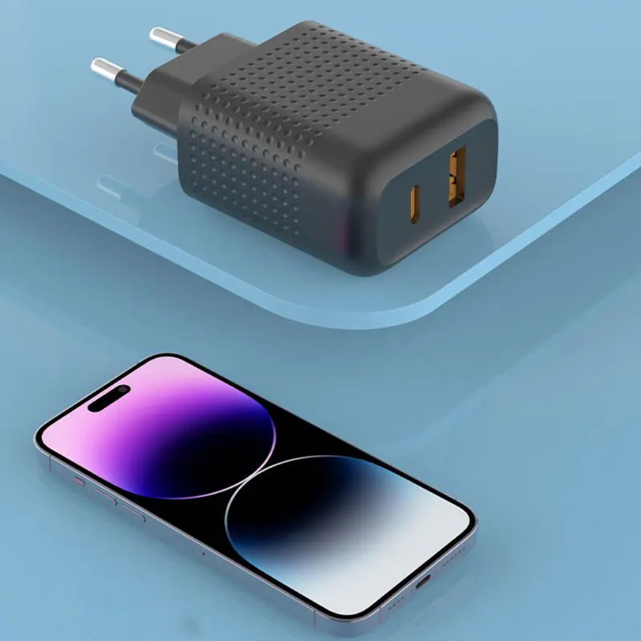 Cargador Pared USB-C  USB-A  Hoguo E12S - Negro