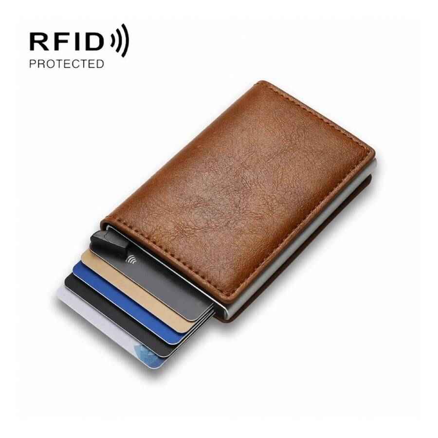 Billetera Tarjetero Anti Clonación RFID Simil Cuero Marrón