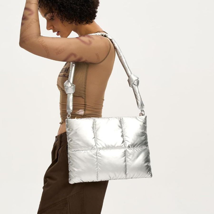 Bolso Puffer para Laptop hasta 14" Plateado Metalizado