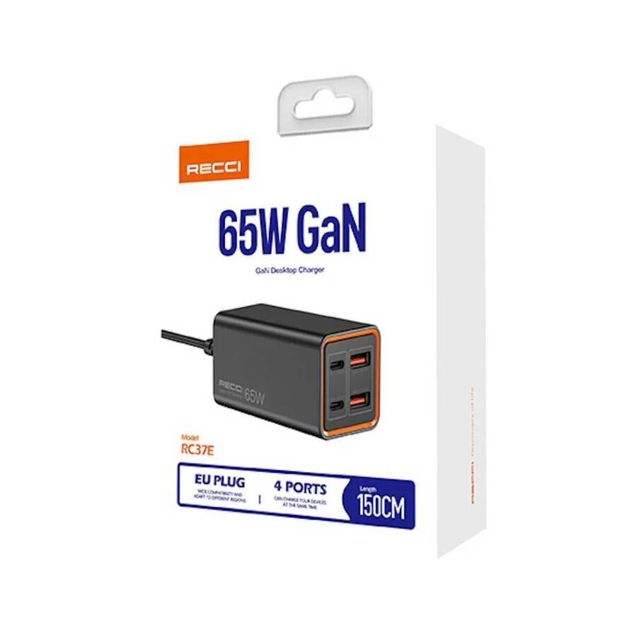 Cargador de Pared HUB 4 puertos 65W Recci RC37E