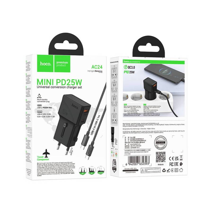 Mini Pack Cargador de Viaje USB-C a USB-C 25W Hoco AC24