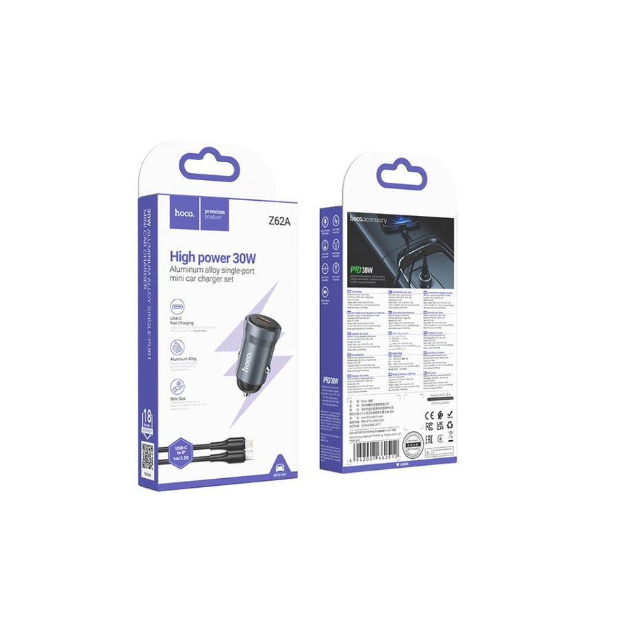 Pack Cargador Auto USB-C a Lightning PD30W Hoco Z62A