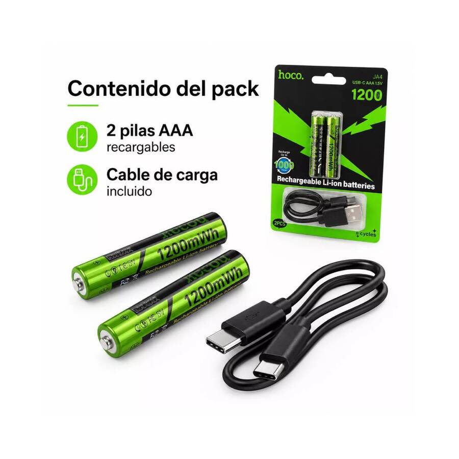 Pilas Recargables por USB Triple A Hoco JA4 - Pack x 2
