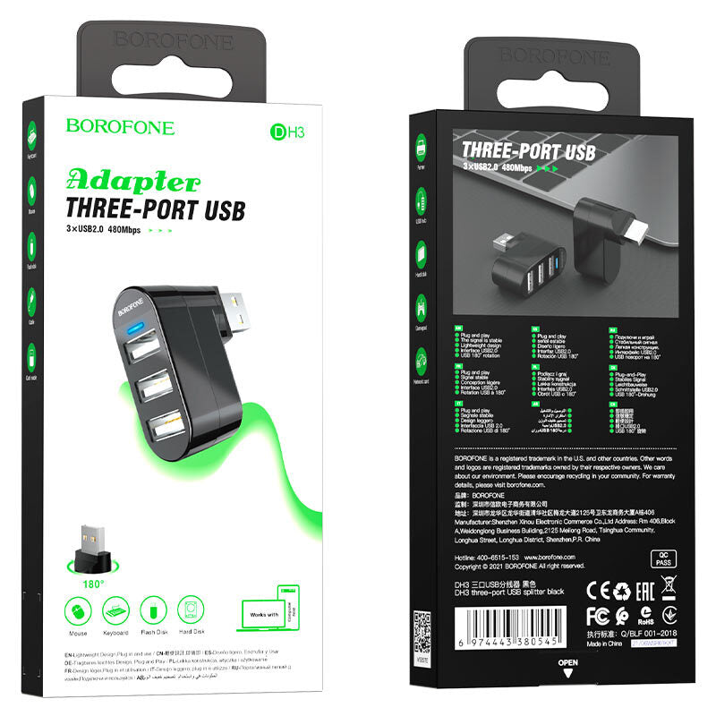Adaptador USB-A a 3 USB-A Borofone DH3