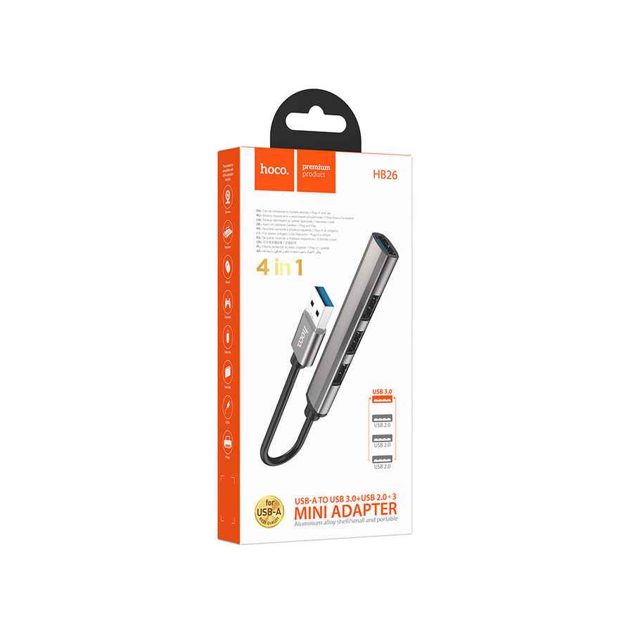 HUB 4 en 1 USB-A Hoco HB26 Gris