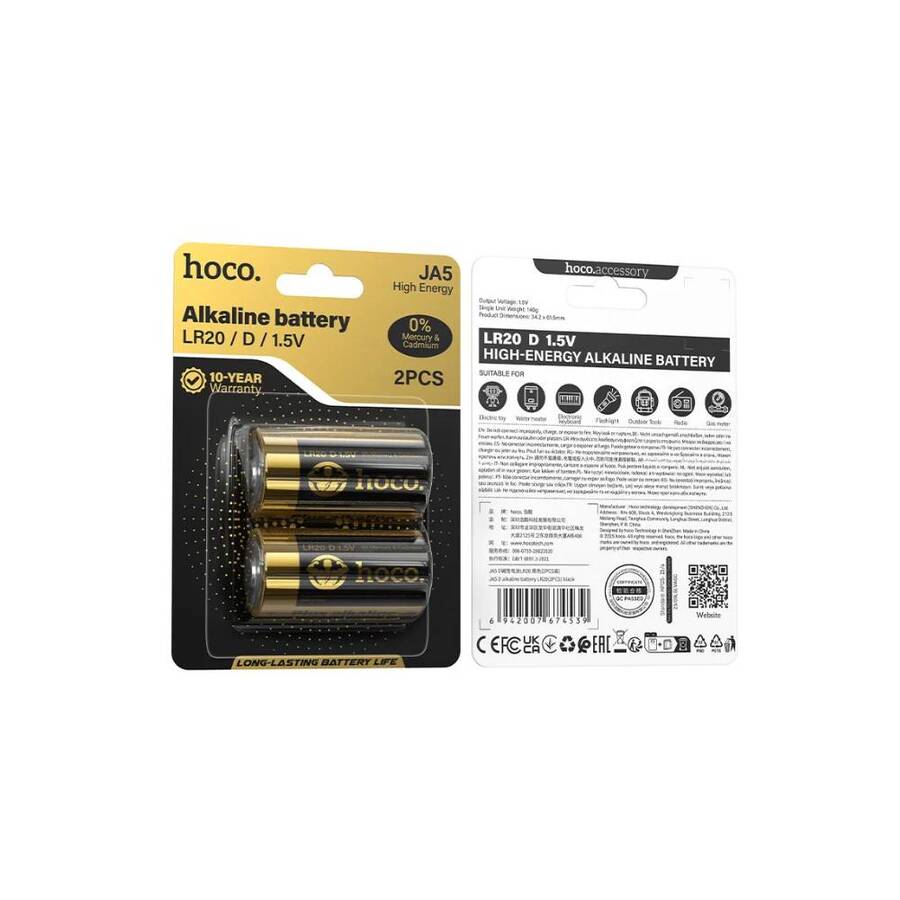 Pilas Alcalinas "D" LR20 Hoco JA5 - Pack x 2