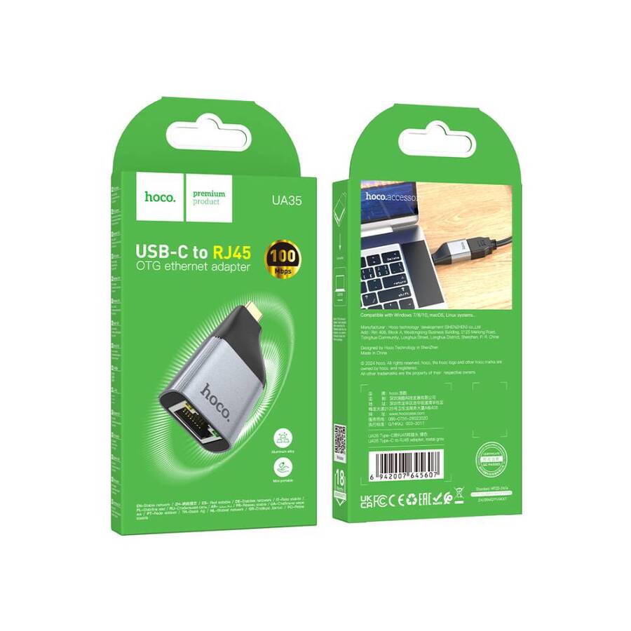 Adaptador Tipo C a Ethernet RJ45 Hoco UA35