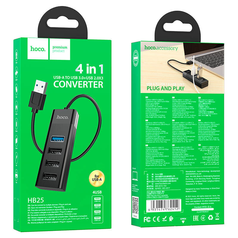HUB USB con 1 USB 3.0 + 3 USB 2.0 Hoco HB25