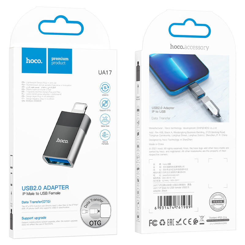 Adaptador OTG Lightning a USB-A Hoco UA17