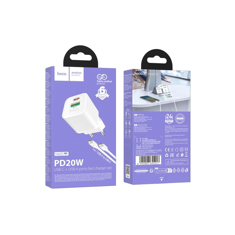 Pack Cargador de Pared USB-C a USB-C PD20W Hoco N65