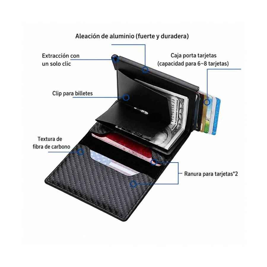 Billetera Tarjetero Anti Clonación RFID Simil Cuero Marrón