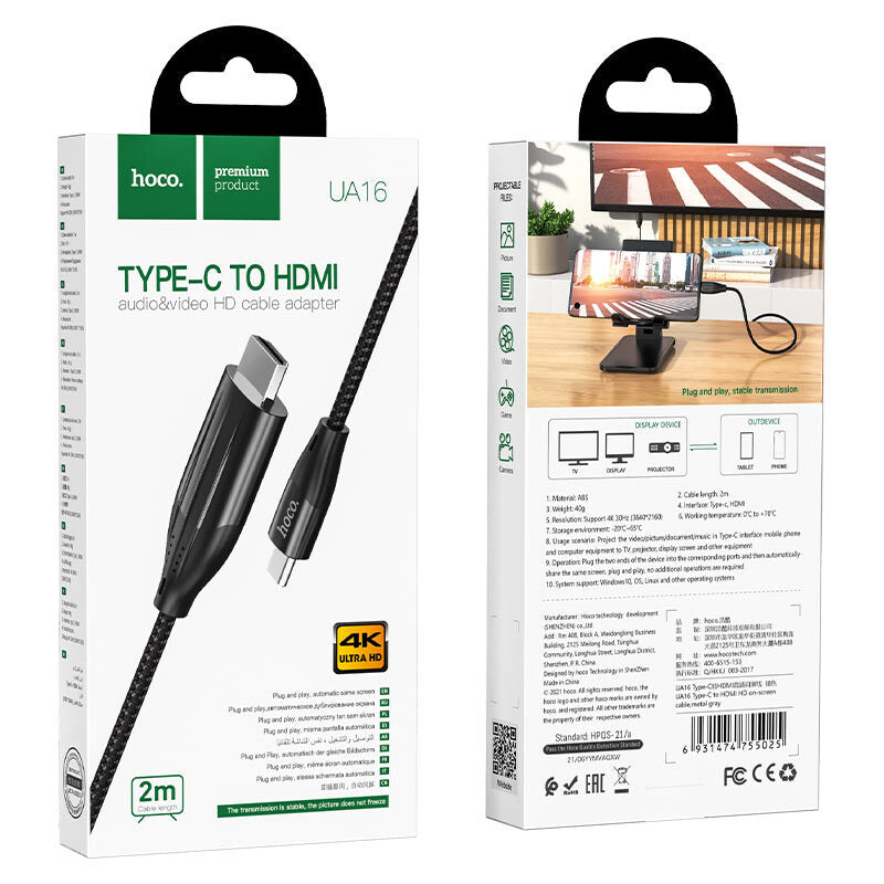 Cable Tipo C a HDMI 2 Metros Hoco UA16