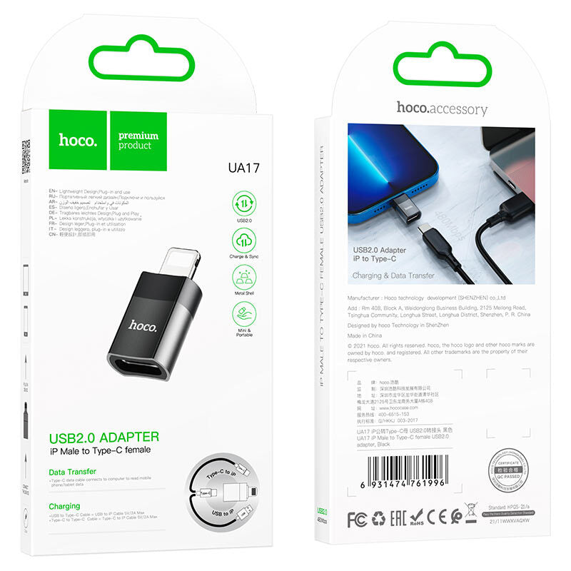 Adaptador OTG Lightning a USB-C Hoco UA17