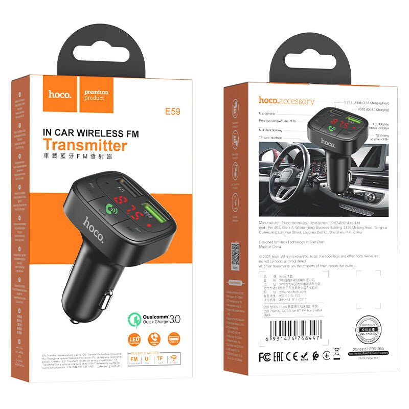 Receptor para Auto Bluetooth FM USB 3.0 Hoco E59 - iCase